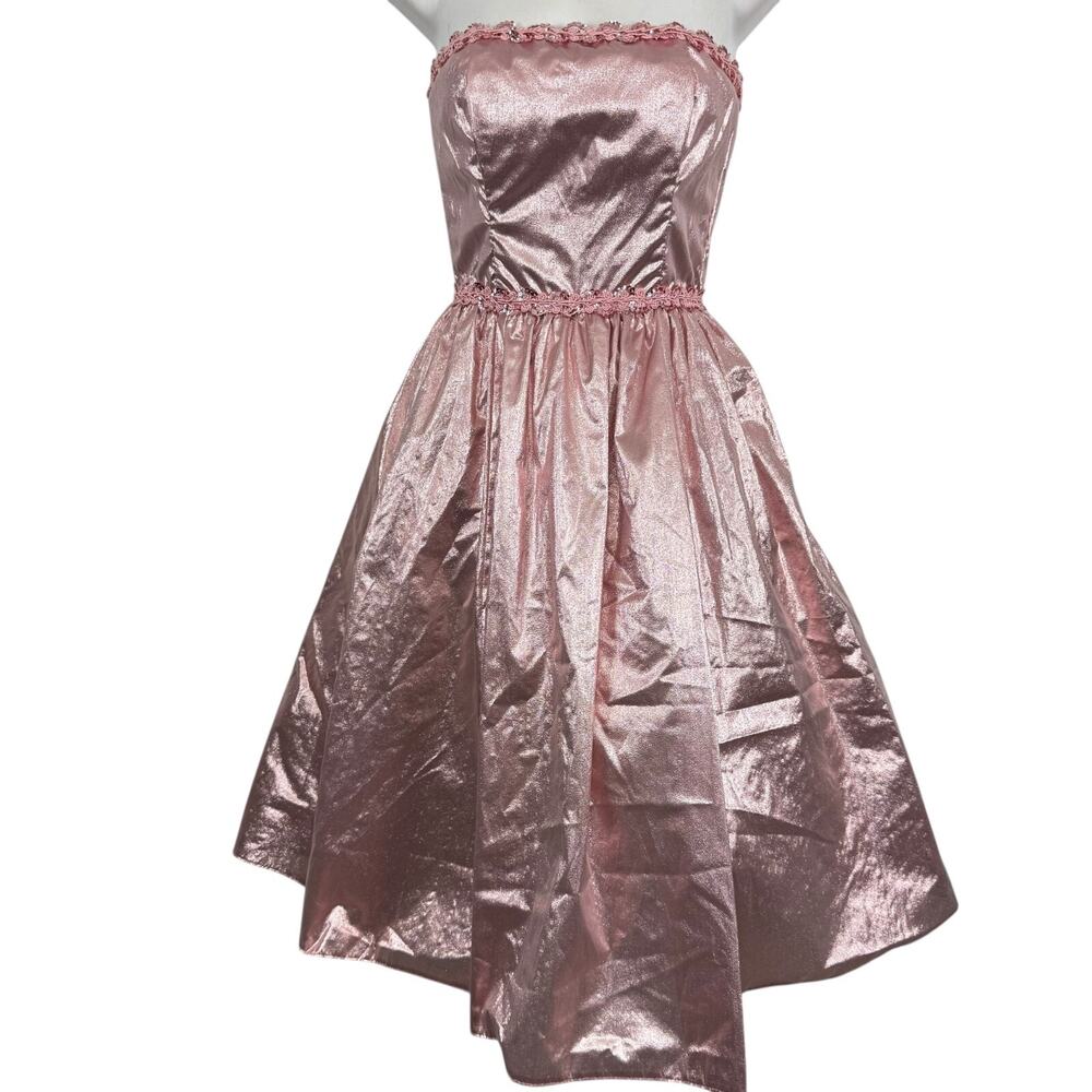 Gunne Sax Jessica McClintock Vintage Metallic NWT Strapless Pink Dress sz 5 / XS